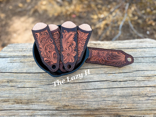 Leather cast iron handle